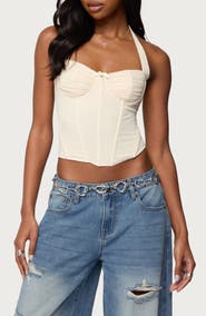 EDIKTED Abigail Ruched Corset Halter Top