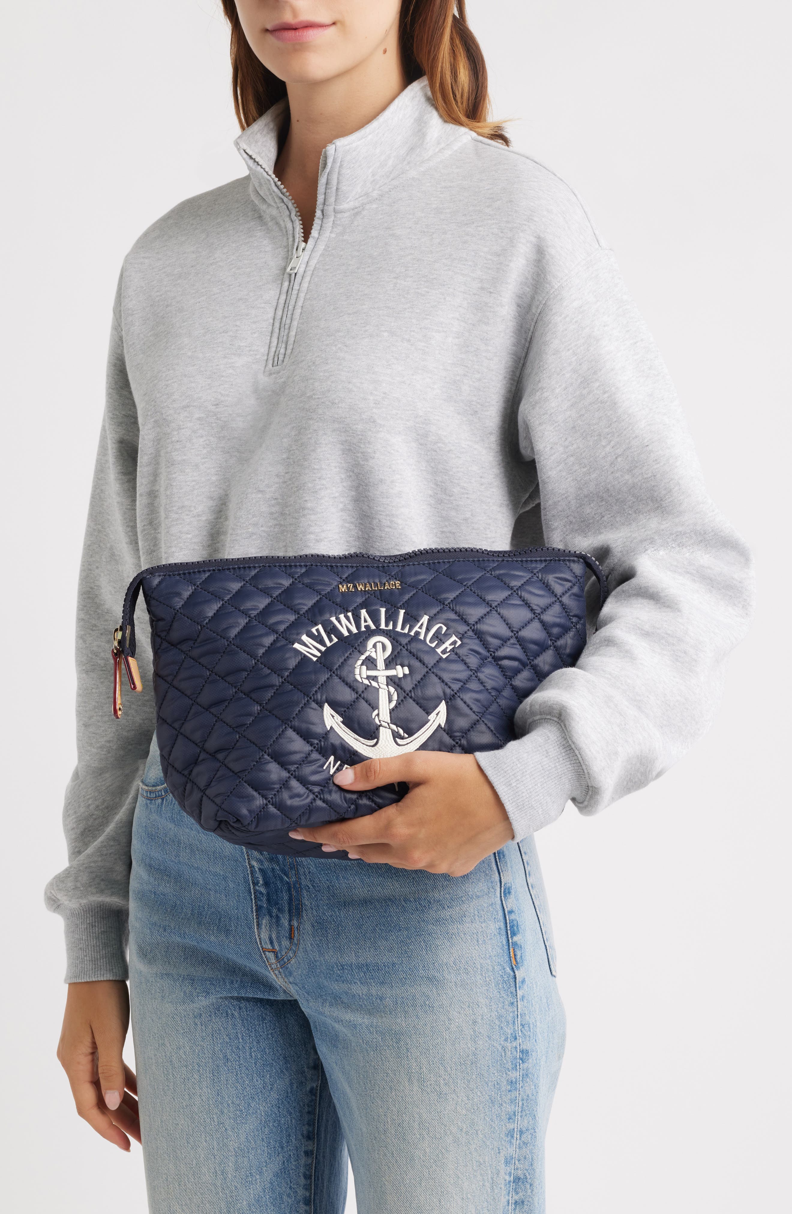 Large Zoey Quilted Nylon Clutch, Alternate, color, MZW ANCHOR