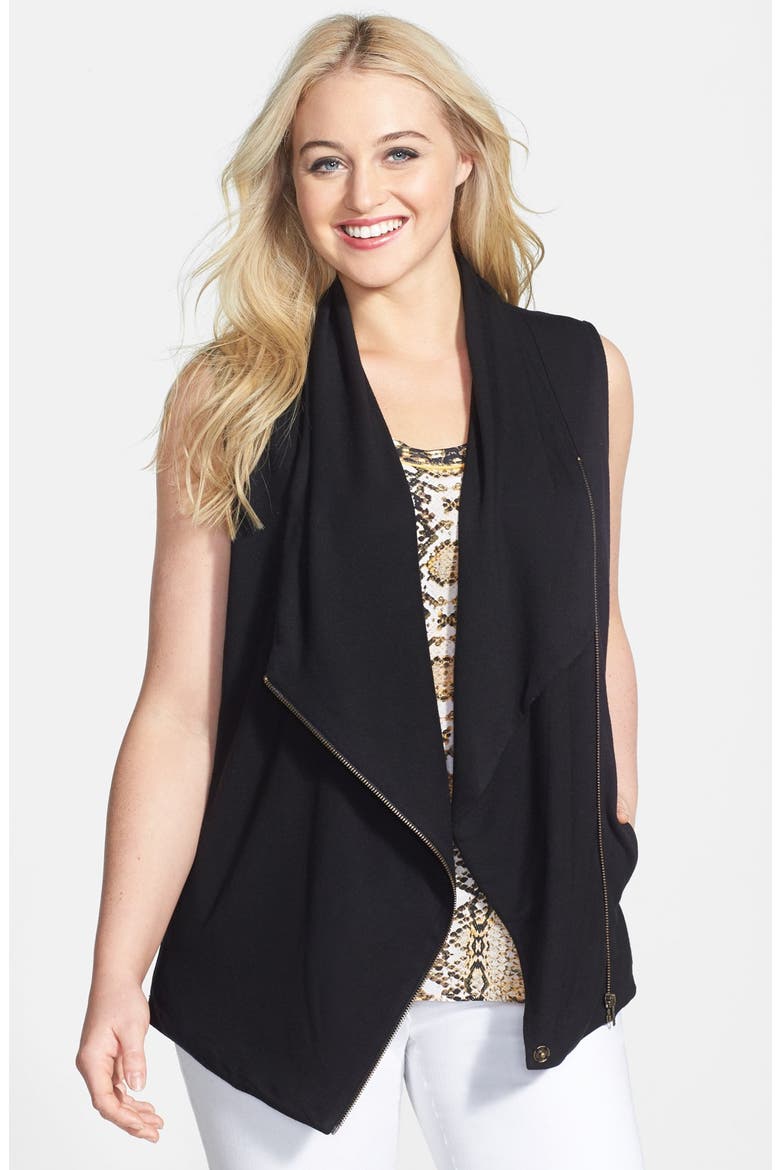 Drape Front Knit Vest, Main, color, BLACK