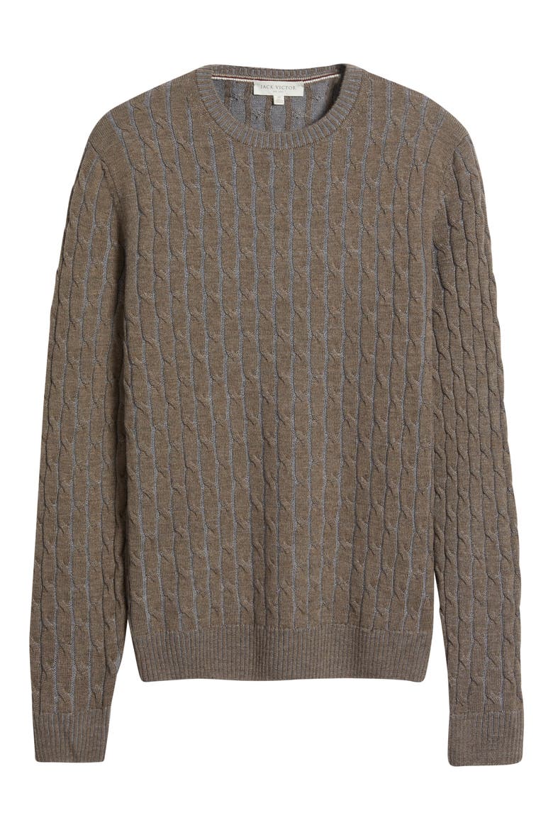 Crewneck Merino Wool Cable Sweater, Alternate, color, TAUPE