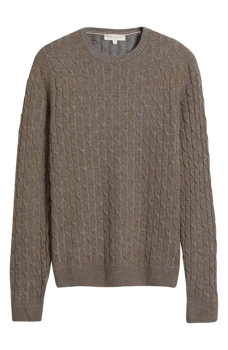 Jack Victor Crewneck Merino Wool Cable Sweater, Alternate, color, Taupe
