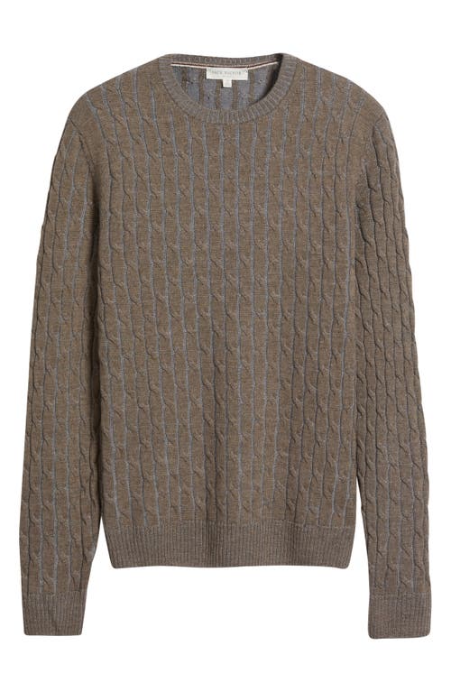 Jack Victor Crewneck Merino Wool Cable Sweater In Brown