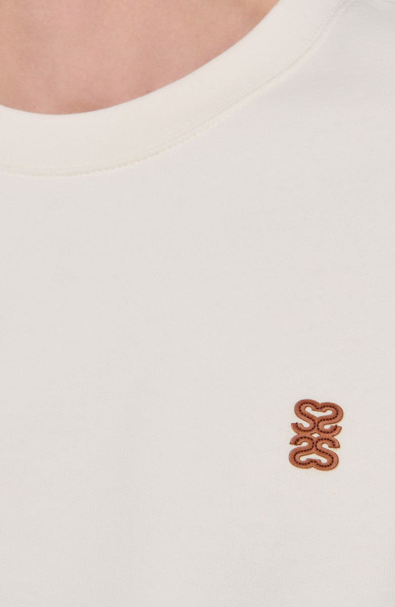 SANDRO Oversized sweatshirt with leather patch, Alternate, color, Butter Cream