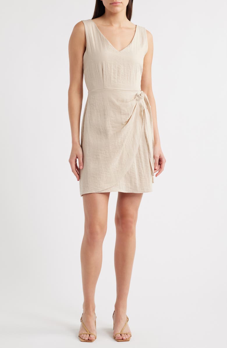 Sam Edelman Sleeveless Faux Wrap Minidress, Main, color, Natural