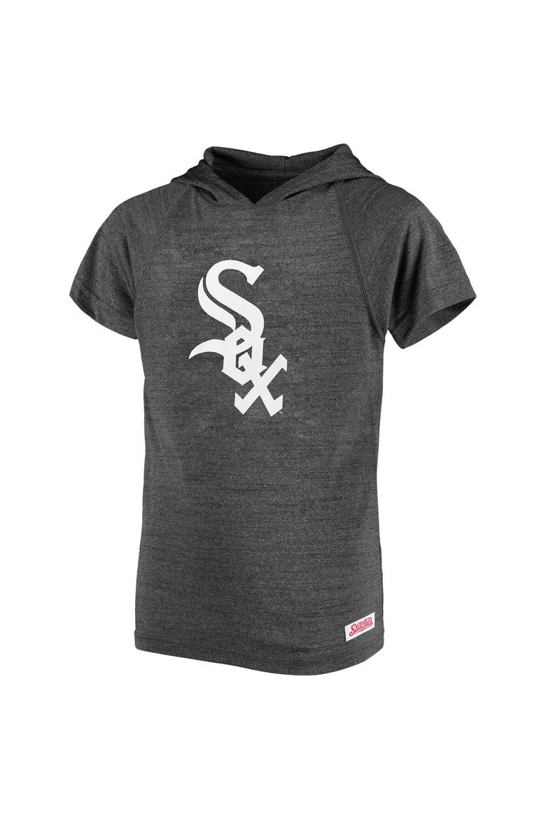 Youth Stitches Heathered Black Chicago White Sox Raglan Short Sleeve Pullover Hoodie, Alternate, color, Heather Black