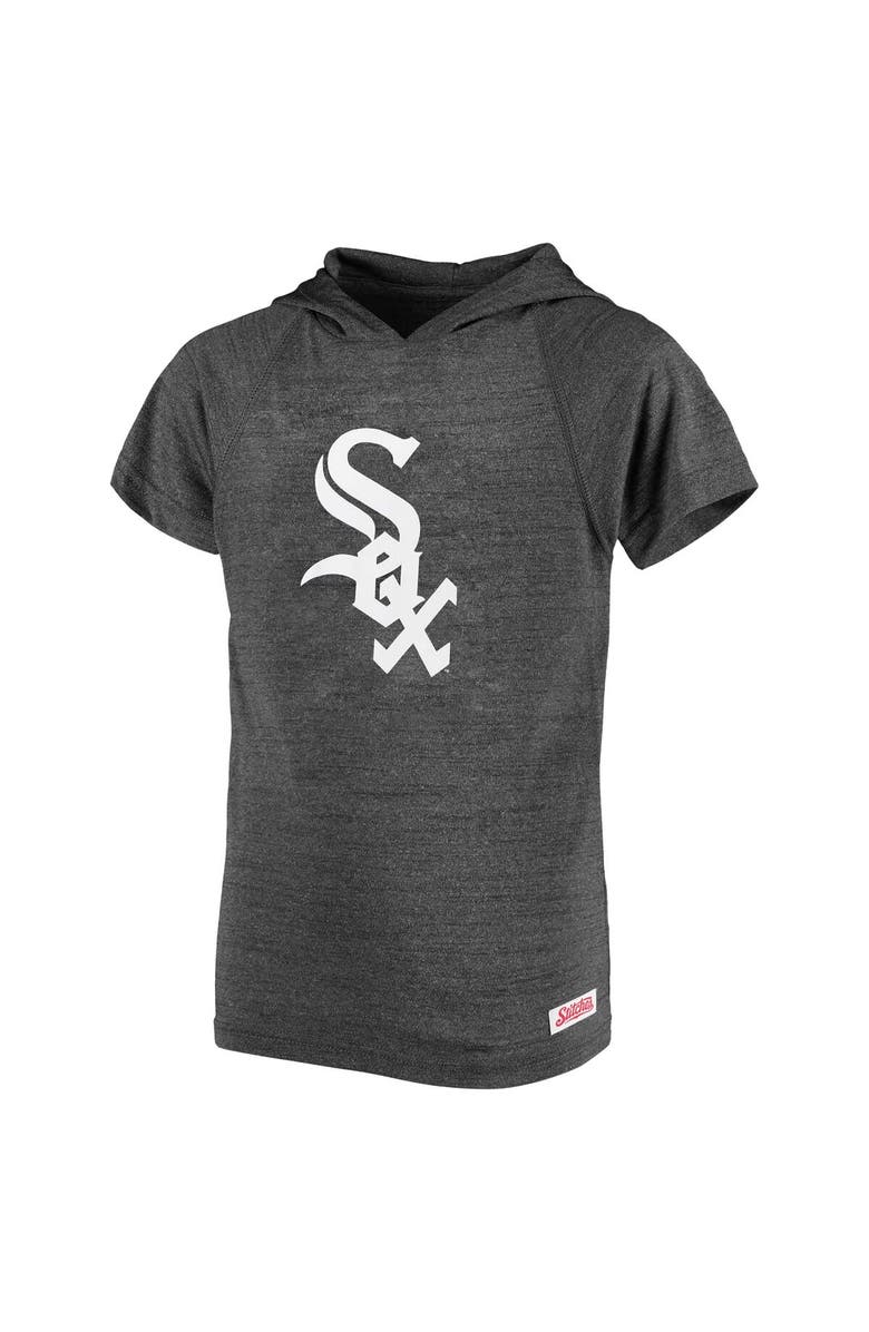 STITCHES Youth Stitches Heathered Black Chicago White Sox Raglan Short Sleeve Pullover Hoodie, Alternate, color, Heather Black