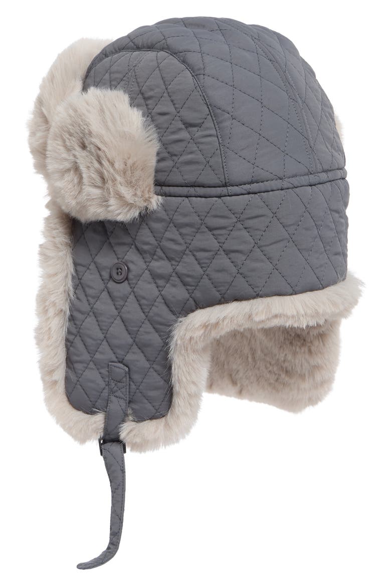 Quilted Faux Fur Trooper Hat, Alternate, color, GRAY/ GRAY