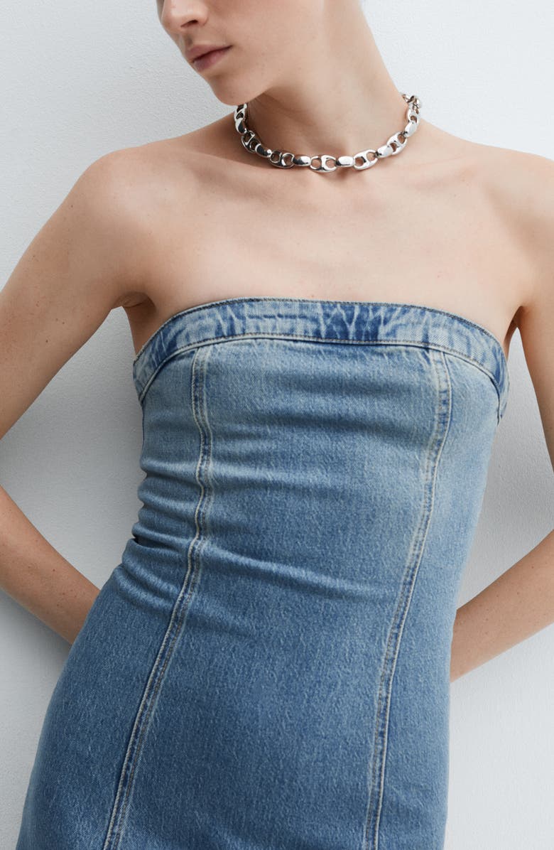 MANGO Strapless Denim Dress, Alternate, color, 
