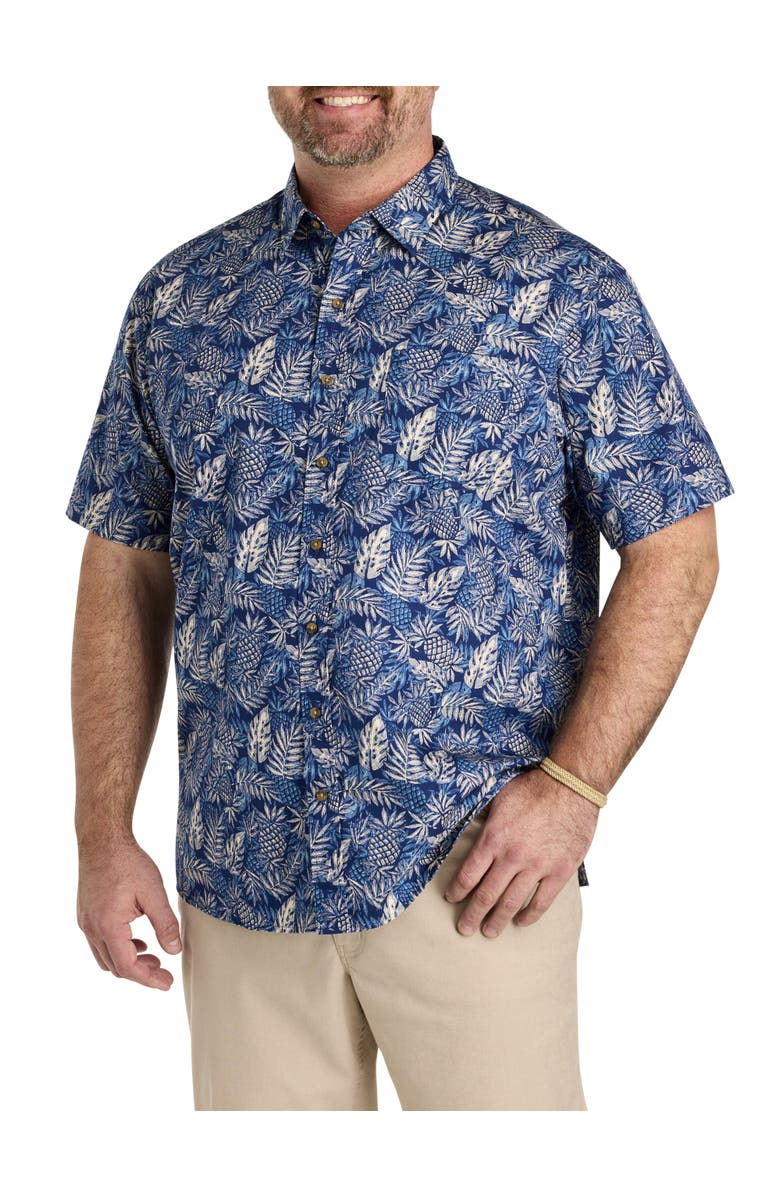 Oak Hill by DXL Big & Tall Pineapple Print Sport Shirt, Main, color, Blue