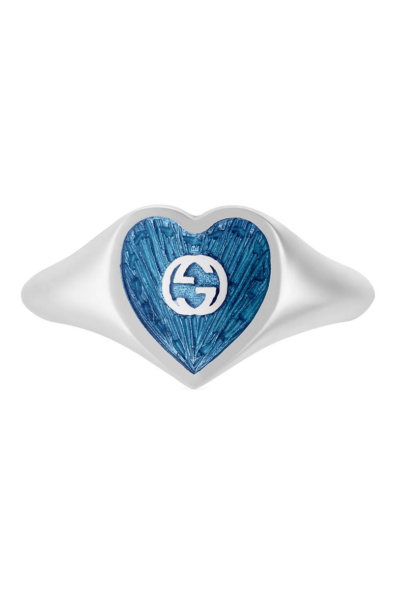 Extra Small Interlocking-G Blue Heart Ring, Alternate, color, SILVER/ BLUE