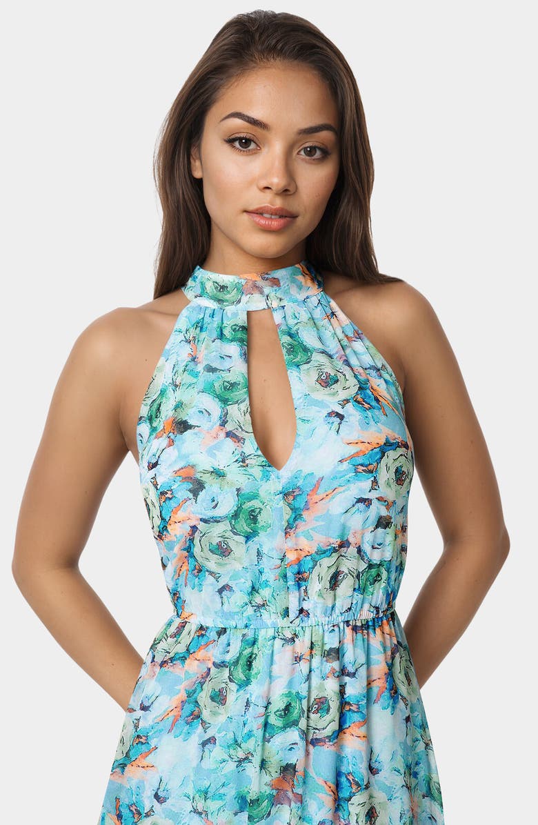 bebe Chiffon Halter Maxi Dress, Alternate, color, Blue Floral