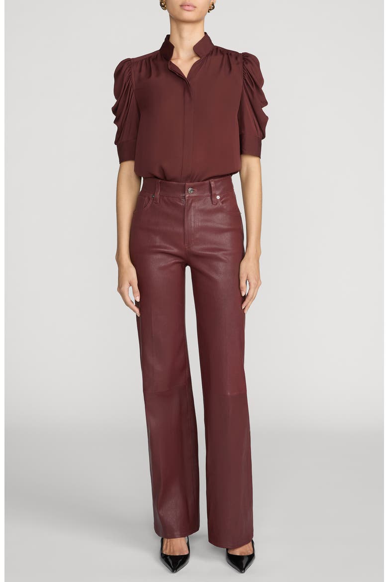 The Leather Slim Palazzo Leather Pants, Alternate, color, CURRANT