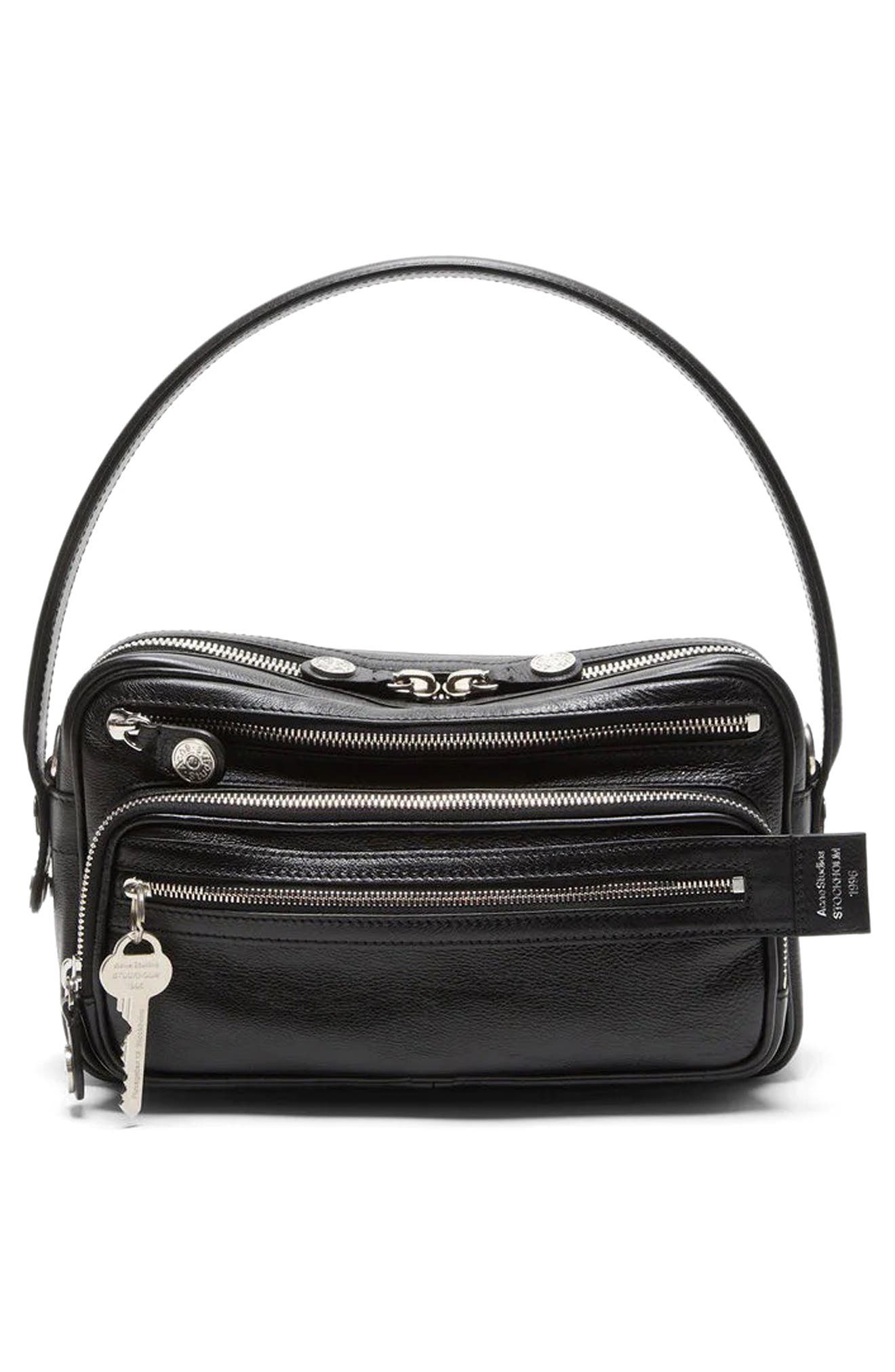 Acne Studios Small Camero Leather Shoulder Bag, Alternate, color, Black