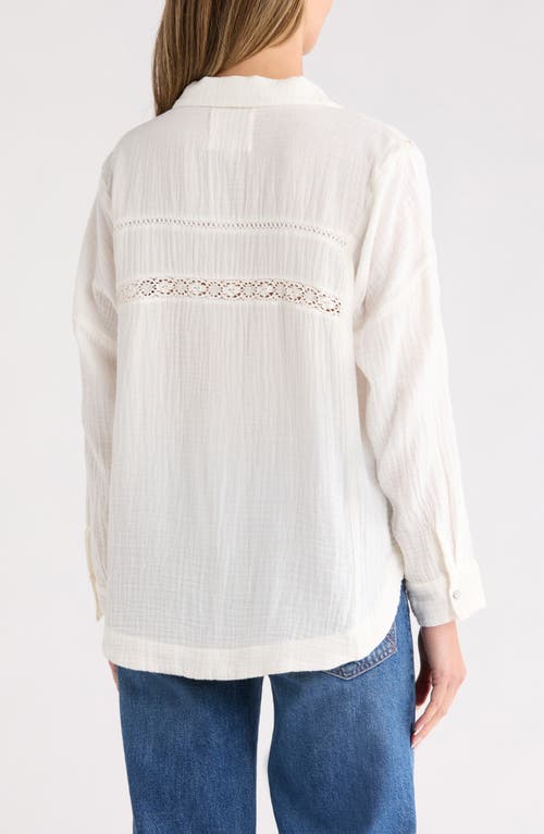 Lucky Brand Lace Inset Cotton Gauze Button-up Shirt In White