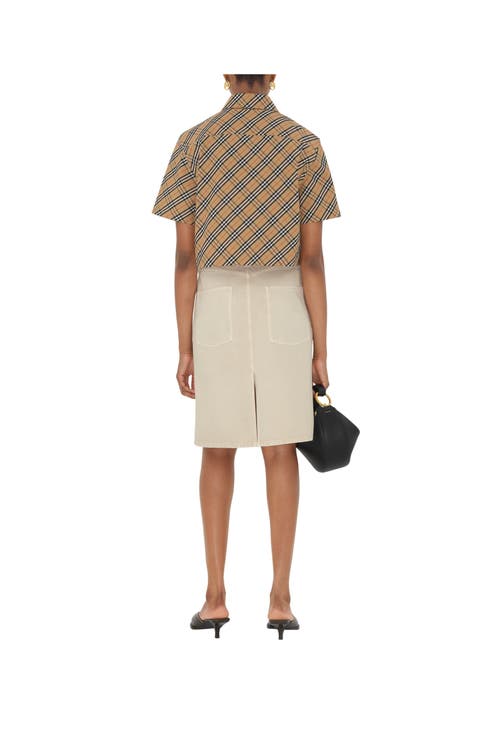 Burberry Cropped Check Cotton Shirt In Brown