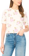 CeCe Floral Print Short Sleeve Sweater