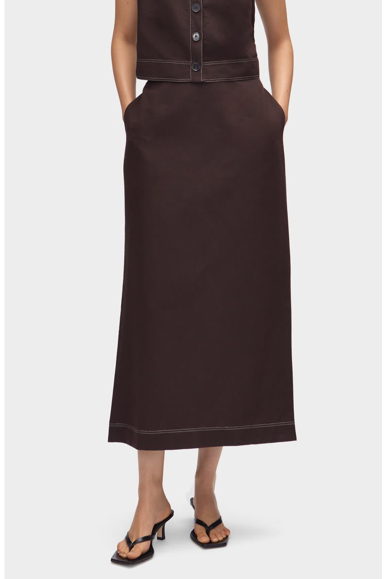 Mia Topstitch Detail Skirt, Main, color, CHOCOLATE
