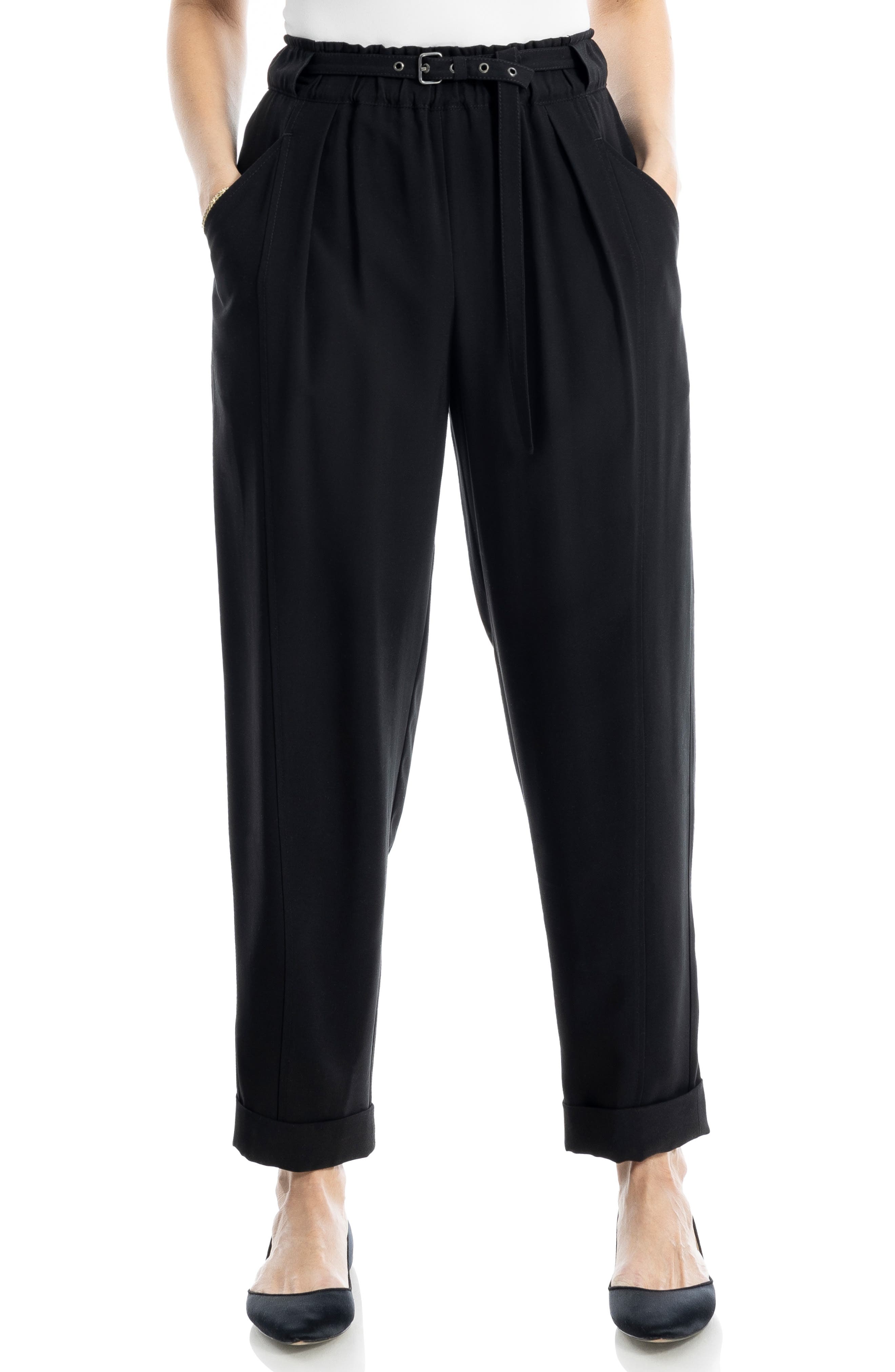 MAX STUDIO Brushed Twill Belted Cuffed Barrel Leg Pants