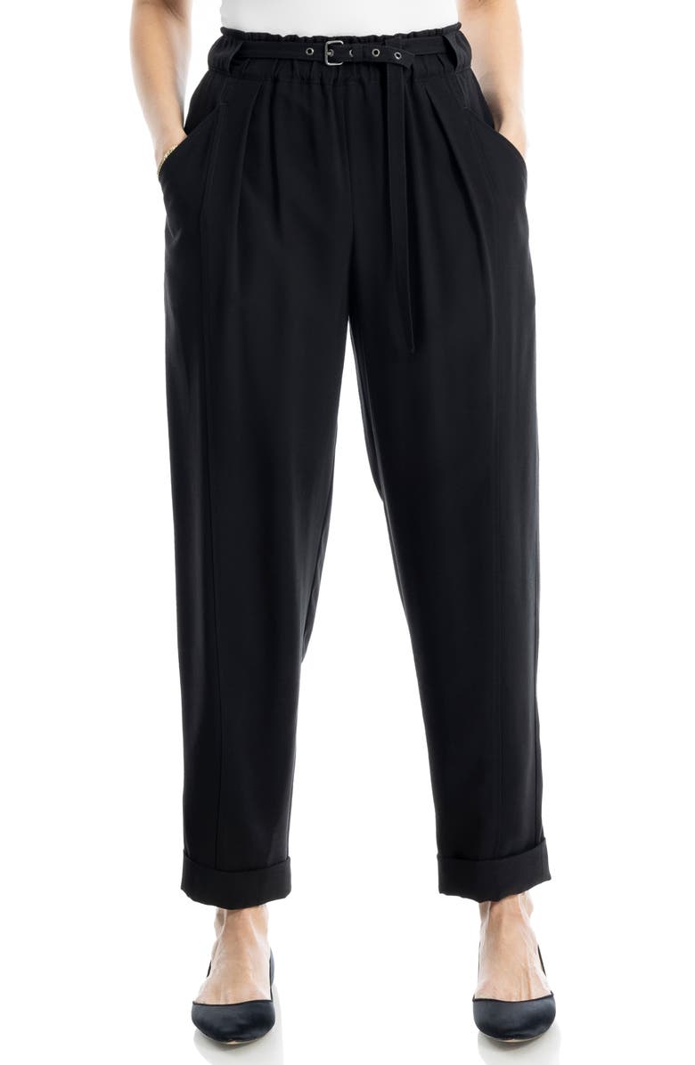MAX STUDIO Brushed Twill Belted Cuffed Barrel Leg Pants, Main, color, Black