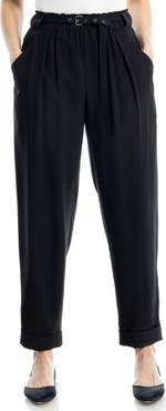 MAX STUDIO Brushed Twill Belted Cuffed Barrel Leg Pants