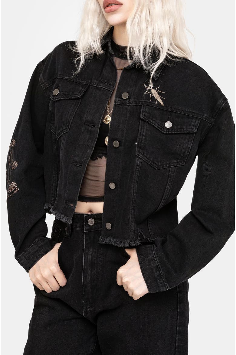 Griffinfly Distressed Denim Jacket, Alternate, color, Black