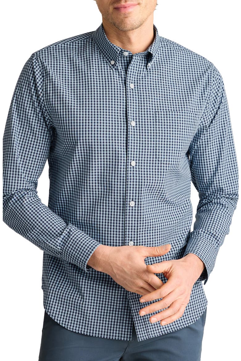 Raliegh Slim Fit Gingham Check Button Down Shirt, Main, color, NAVY/ BLUE