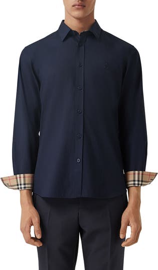 Burberry Men's Outlet Long Sleeve Stretch Cotton store Slim Fit Dress Shirt Dark Navy