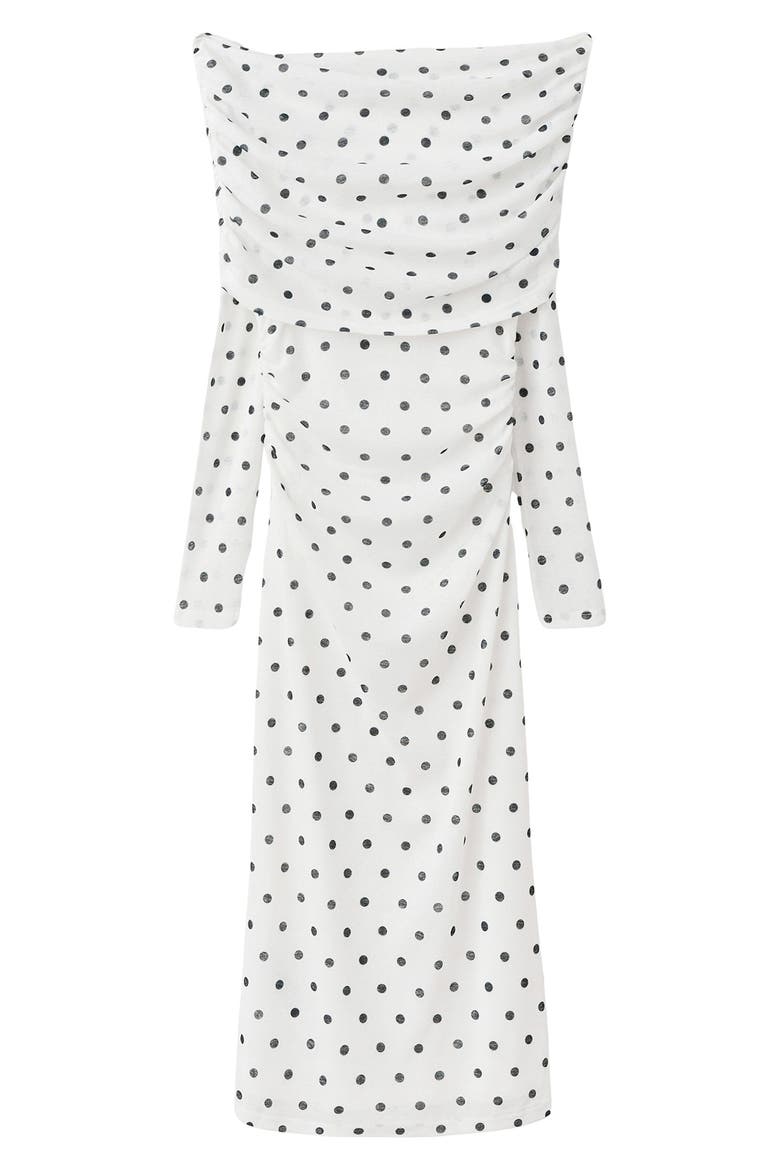 Nevado Vestido Dot Off the Shoulder Long Sleeve Midi Dress, Main, color, WHITE