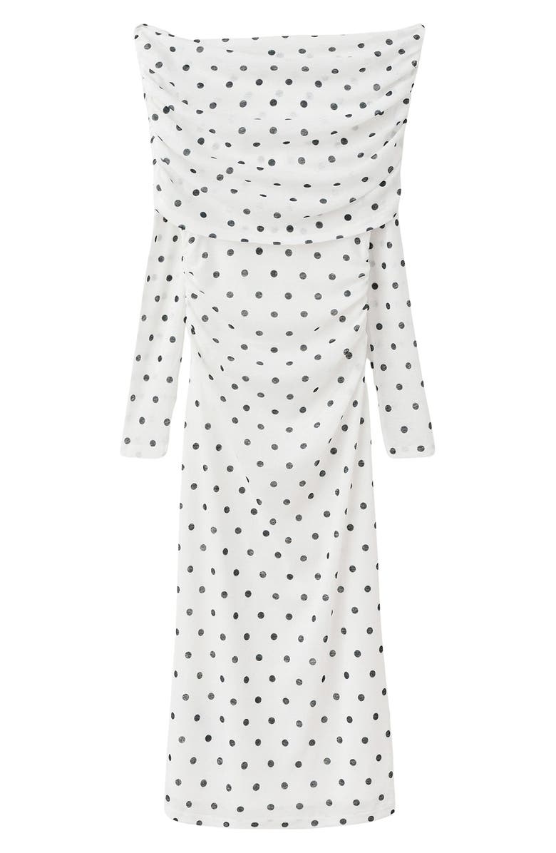 MANGO Nevado Vestido Dot Off the Shoulder Long Sleeve Midi Dress, Main, color, White