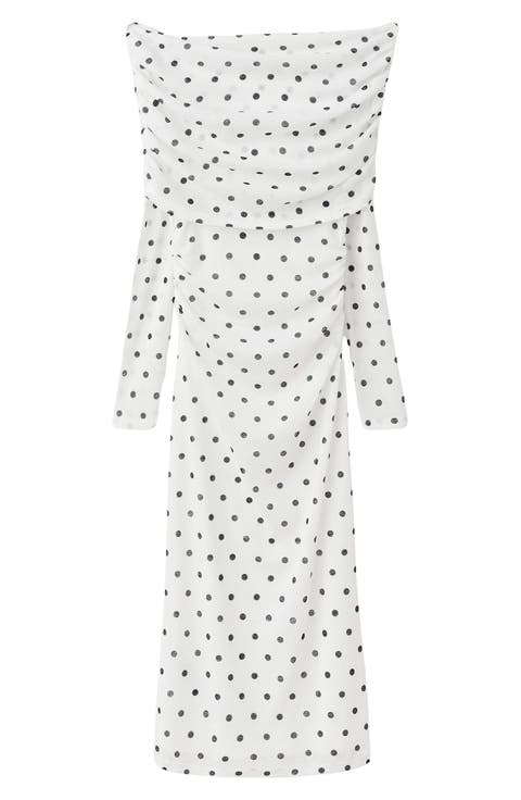 Nevado Vestido Dot Off the Shoulder Long Sleeve Midi Dress