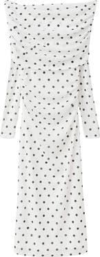 MANGO Nevado Vestido Dot Off the Shoulder Long Sleeve Midi Dress