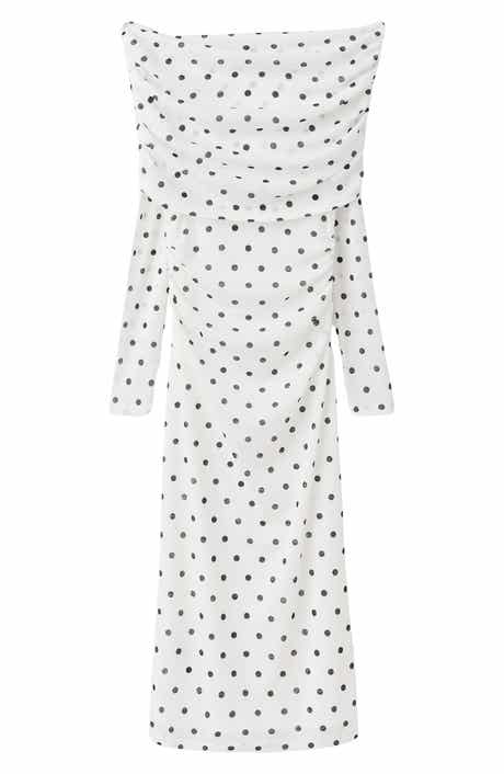 Nevado Vestido Dot Off the Shoulder Long Sleeve Midi Dress