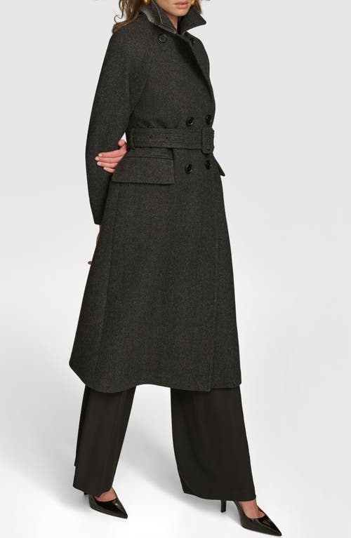 Donna Karan New York Convertible Collar Double Breasted Wool Blend Coat In Black