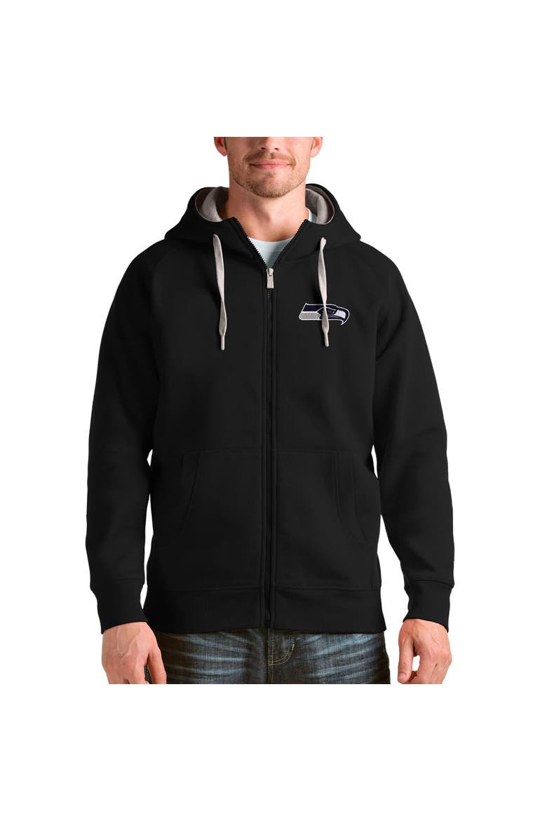 Men's Antigua Black Seattle Seahawks Victory Full-Zip Hoodie, Main, color, Black