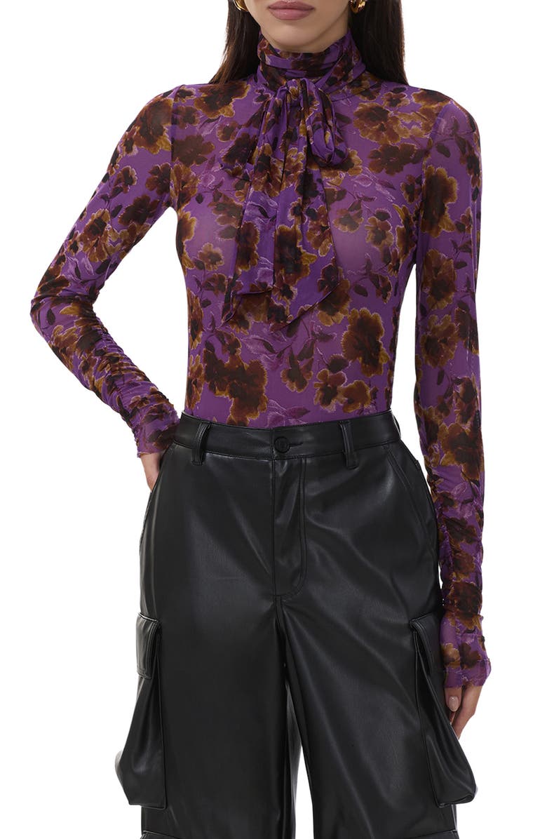 AFRM Julien Tie Neck Top, Main, color, Violet Haze Floral