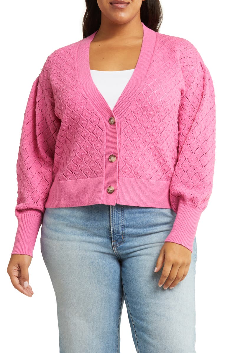 Caslon<sup>®</sup> Pointelle V-Neck Cardigan, Alternate, color, 