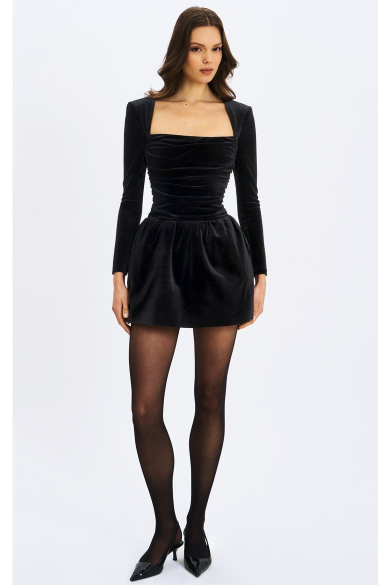 Catrina Velvet Square Neck Bow-Tie Mini Dress, Alternate, color, Black
