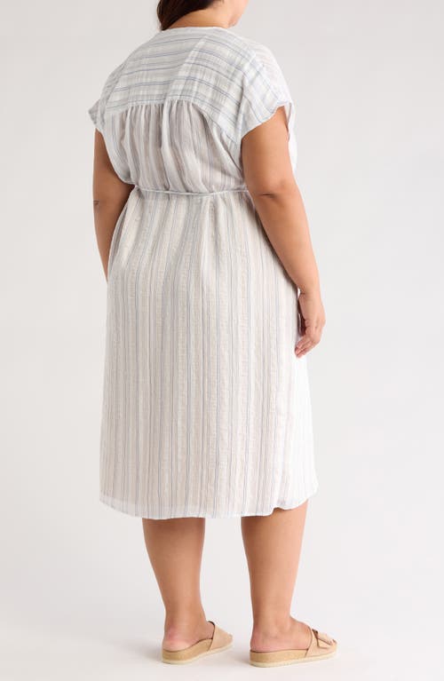Vince Stripe Cap Sleeve Shirtdress In White