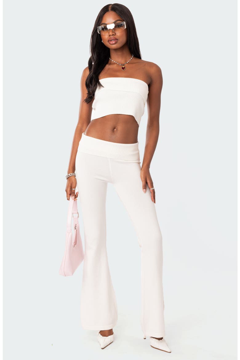 Desiree Foldover Strapless Rib Knit Crop Top, Alternate, color, WHITE