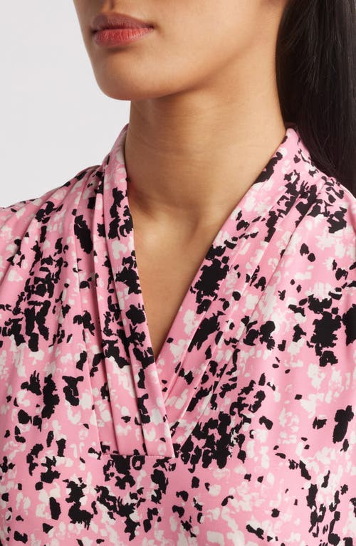 Shop Anne Klein Abstract Print Triple Pleat Sleeveless Top In Pink Dahlia Multi