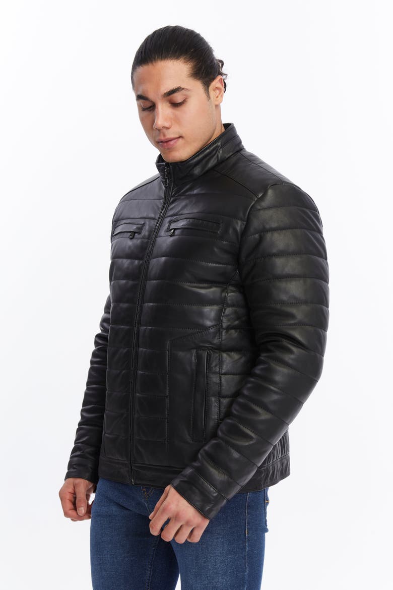 Sterling Quilted Leather Puffer Jacket, Main, color, Black