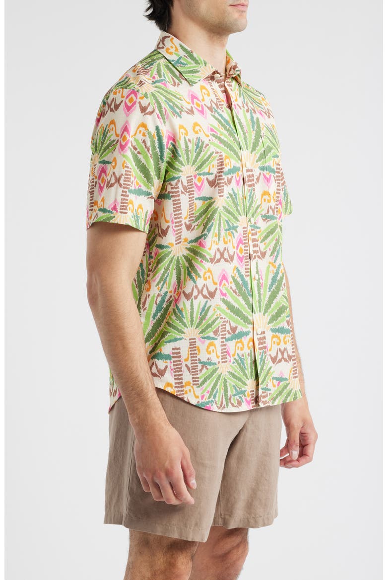 Bahama Coast Palm Pointed IslandZone® Short Sleeve Button-Up Shirt, Alternate, color, VANILLA CREAM