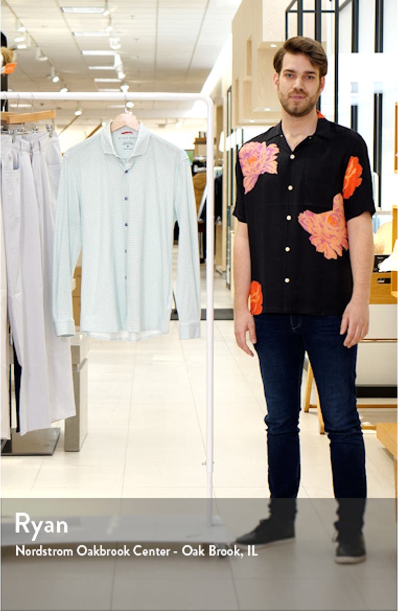 Microcheck Performance Knit Button-Up Shirt, sales video thumbnail