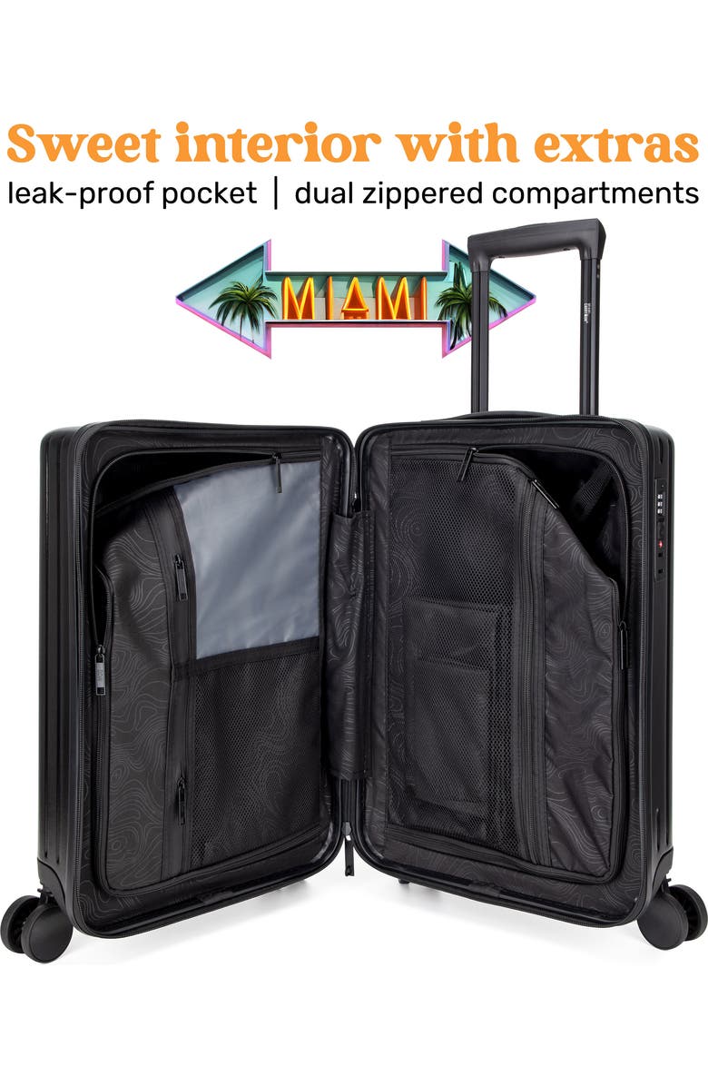 Miami Carry On Ocean Polycarbonate Carry On Spinner Suitcase, Alternate, color, Black