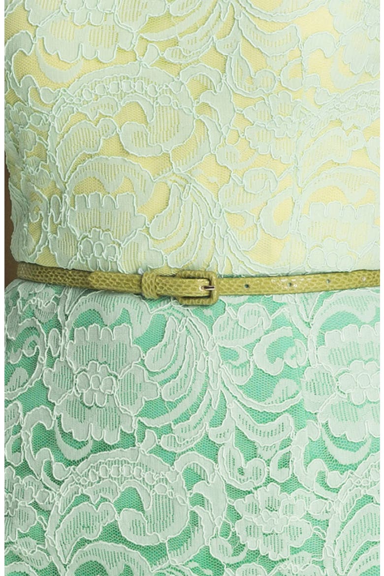 Belted Lace Sheath Dress, Alternate, color, GREEN MULTI