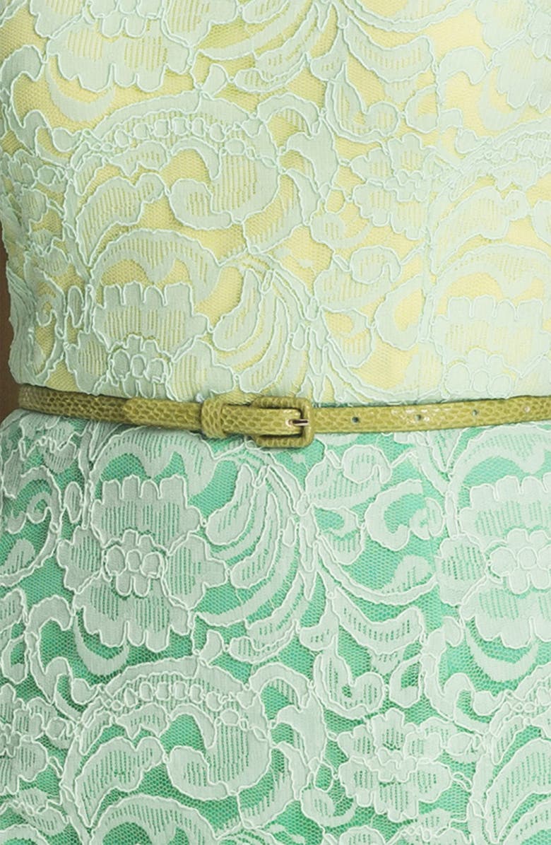 Maggy London Belted Lace Sheath Dress, Alternate, color,