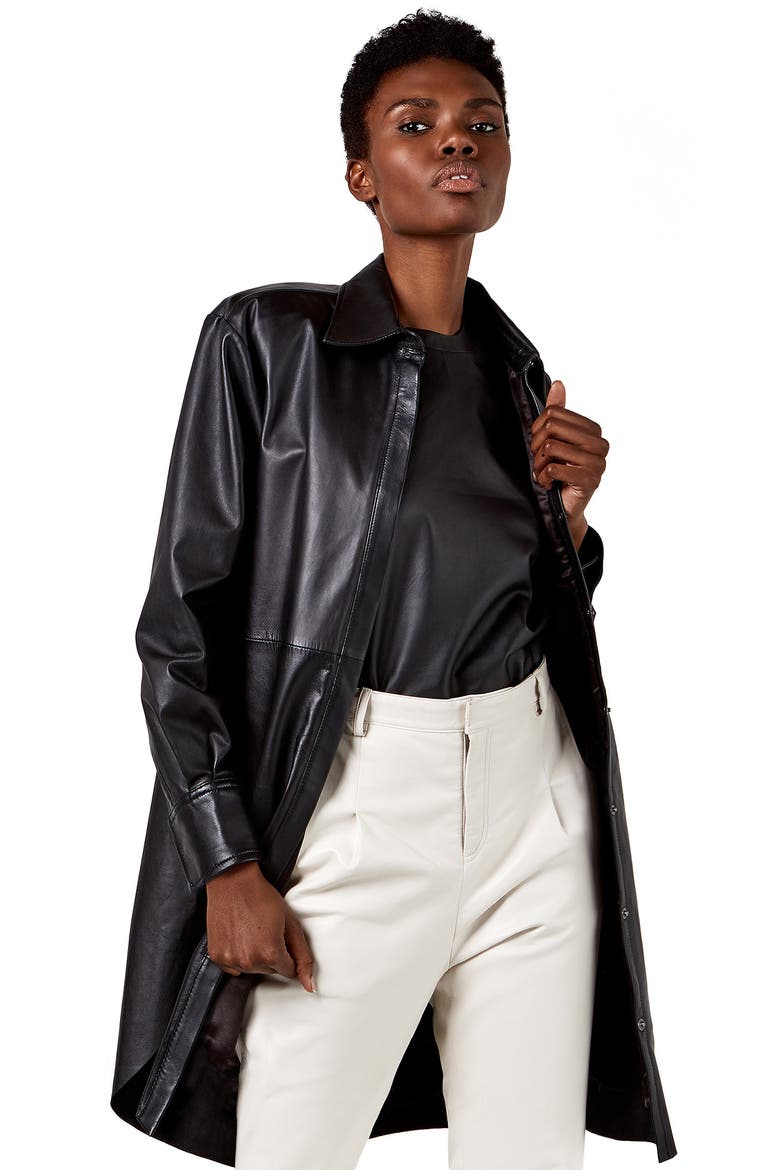 Bonsoir Recycled Leather Shirtdress, Alternate, color, BLACK