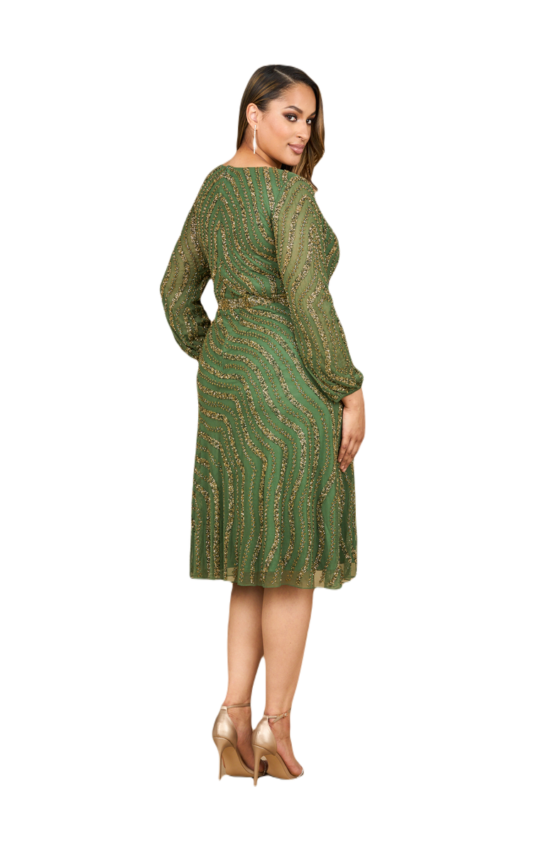 LARA New York Beaded Midi Dress with Long Sleeves, Alternate, color, Olive