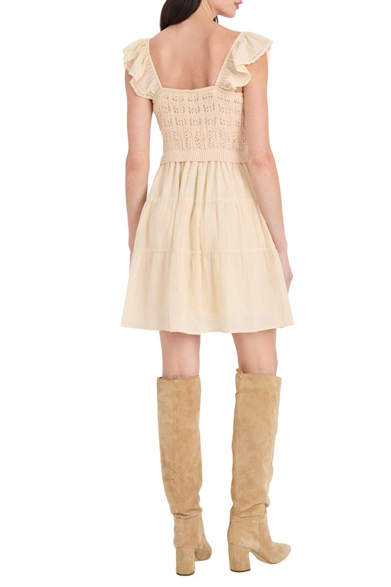Flutter Sleeve Mixed Media Cotton Minidress, Alternate, color, CREAM