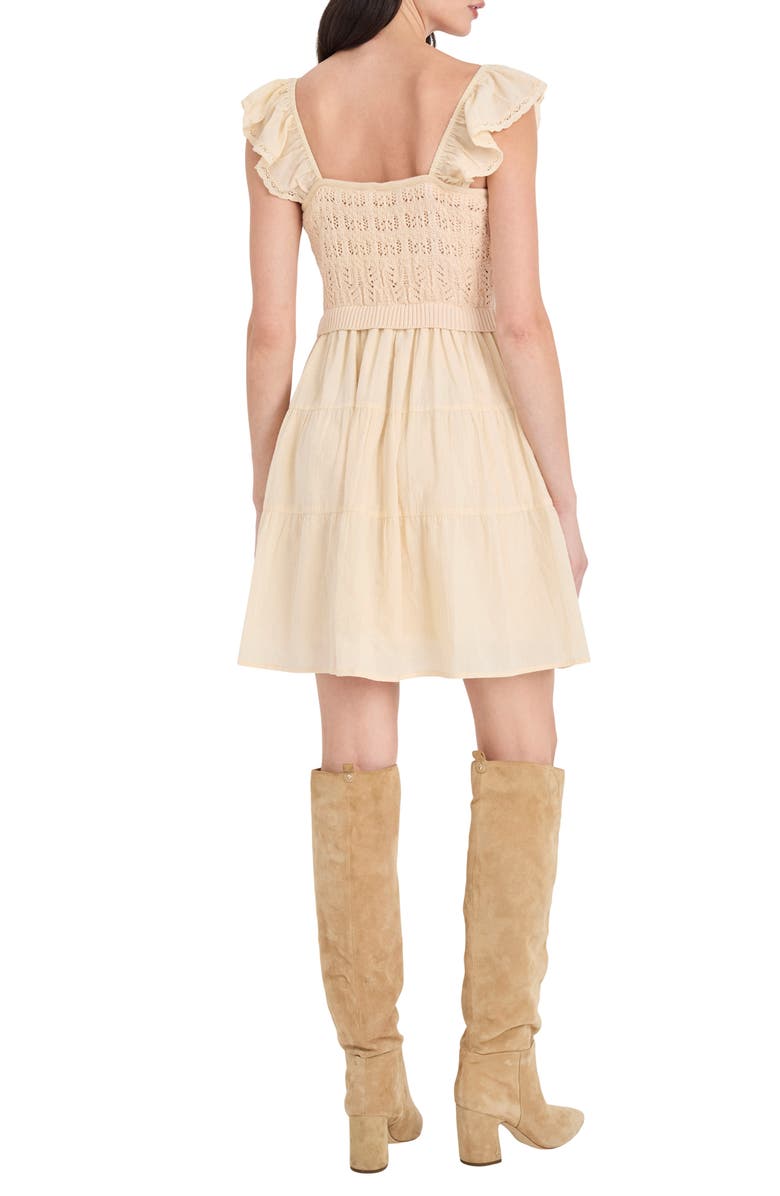 The Good Journey Flutter Sleeve Mixed Media Cotton Minidress, Alternate, color, Cream